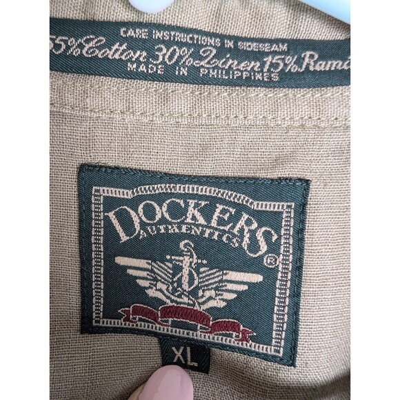 Vintage Dockers Authentic Mens Linen Blend Shirt XL Green Short Sleeve Button Up - Picture 3 of 13